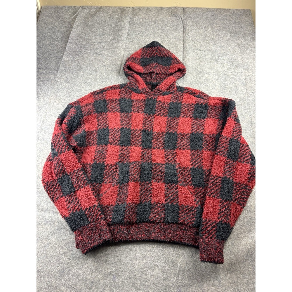 SKIMS‎ Cozy Hoodie Brick Buffalo Check Red Black Plaid Oversized Women's S/M